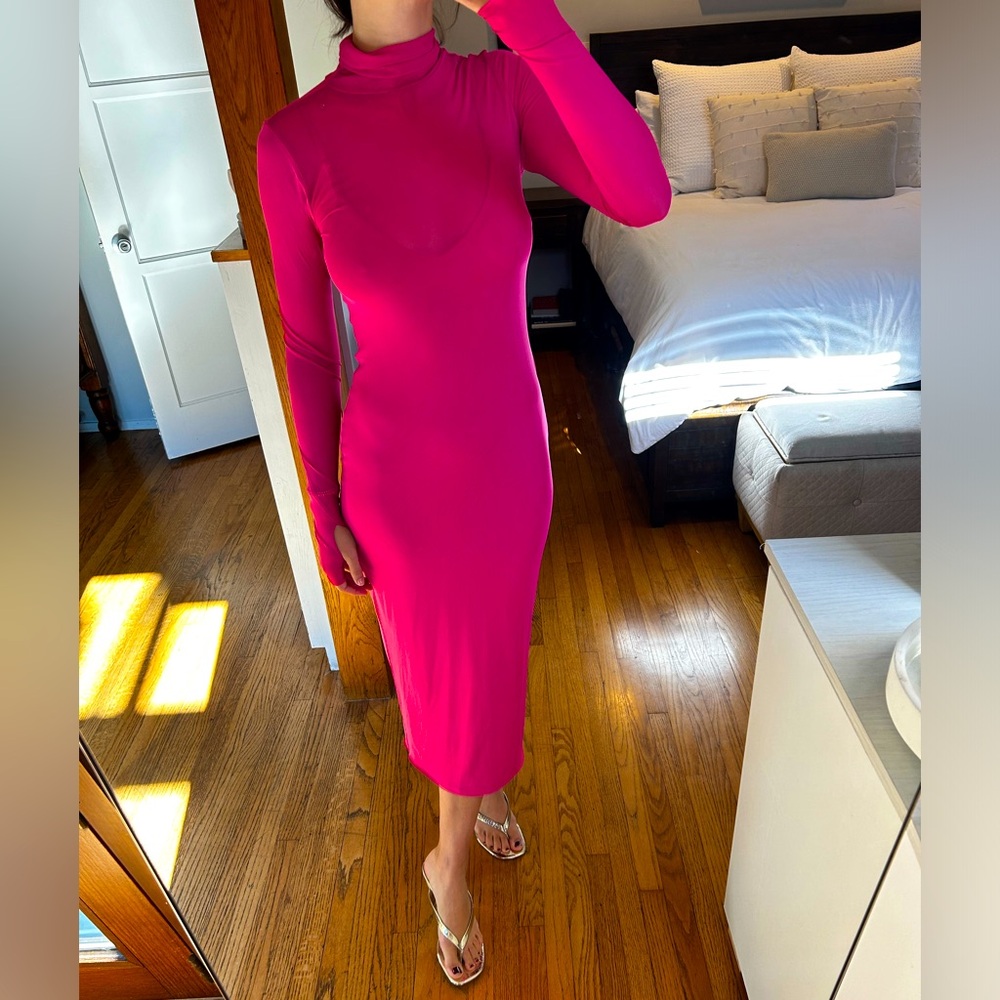 AFRM pink long sleeve mesh dress with slip